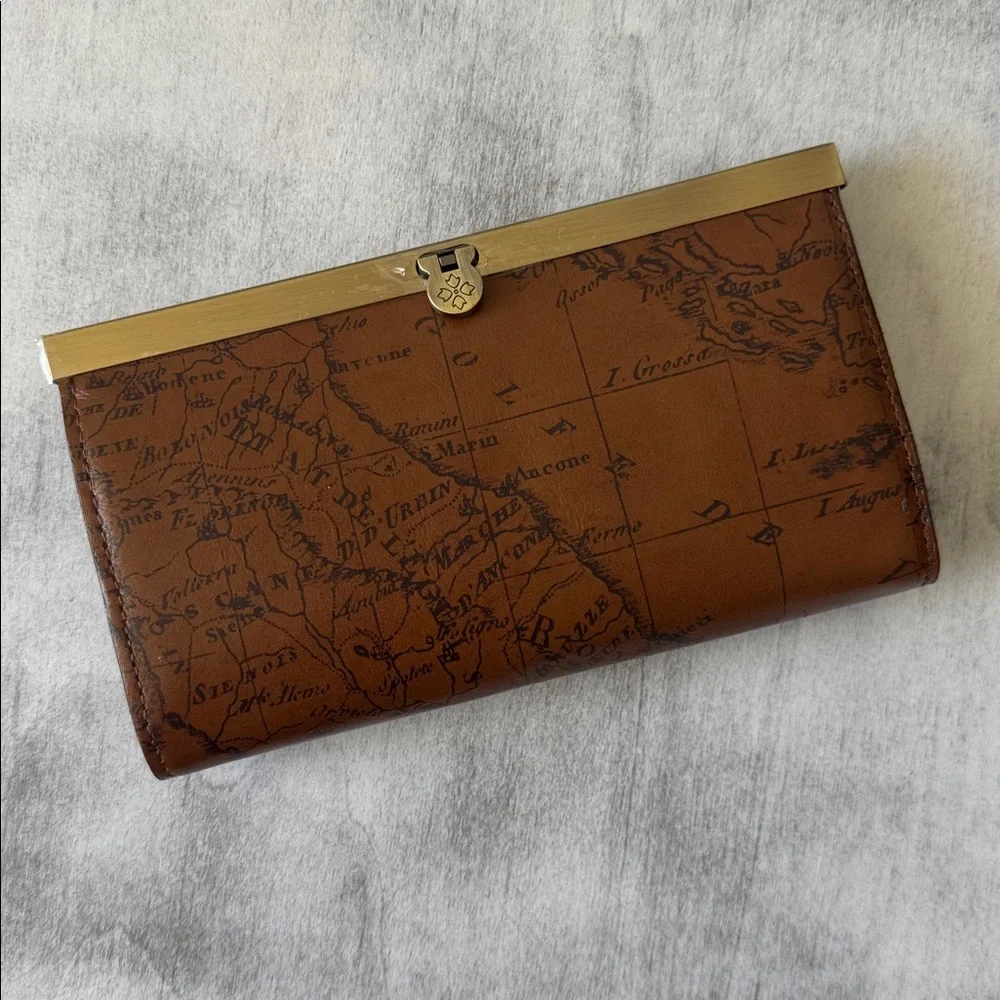 PATRICIA NASH Leather Cauchy Framed Wallet Push Lock Closure Signature Map Print